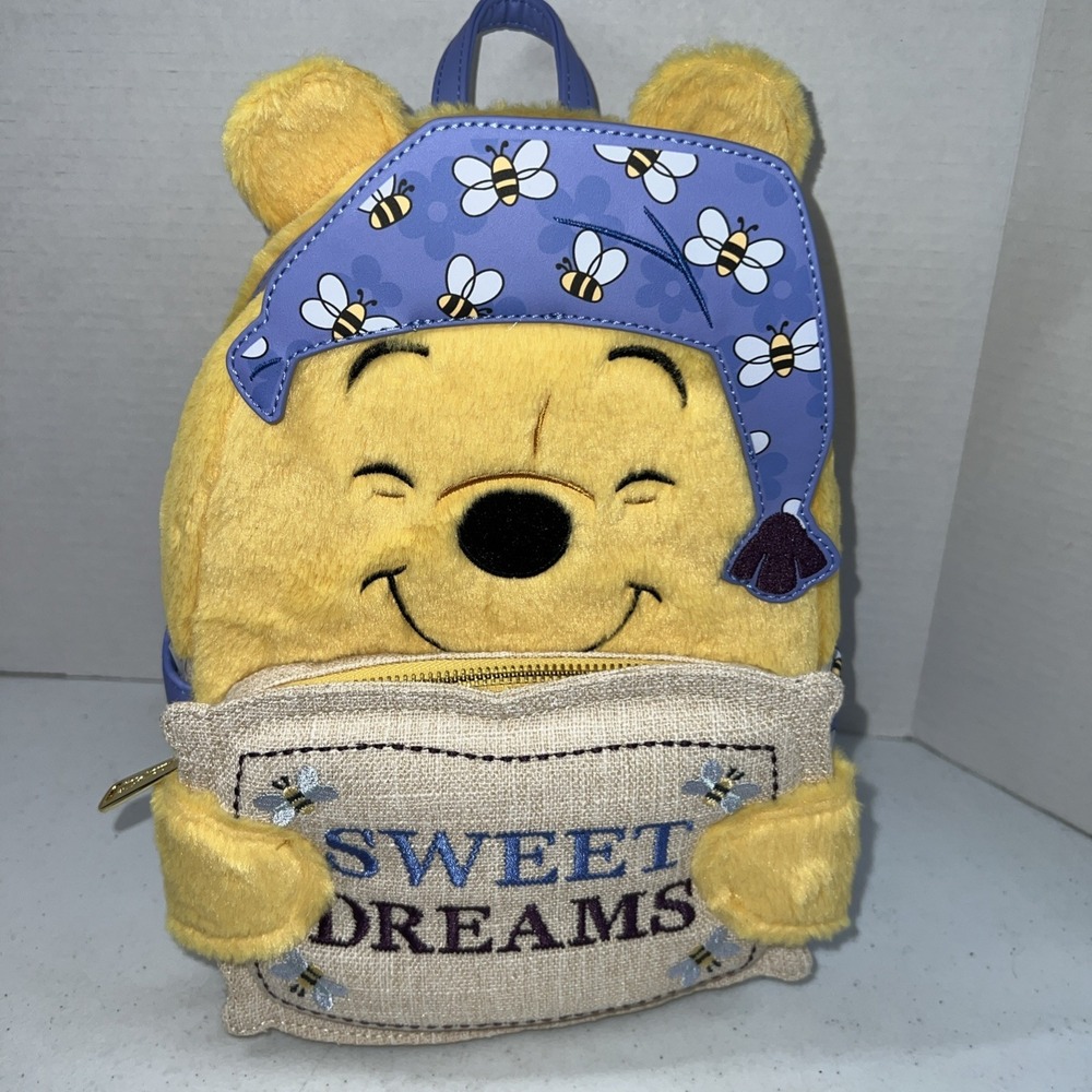 Disney Loungefly Winnie the Pooh Sweet Dreams Plush Mini Backpack Yellow Purple